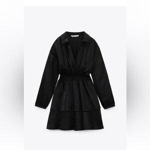 Zara Black V-Neck Long Sleeve Dress